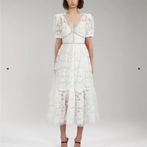 Self-Portrait White Lace Midi Dress